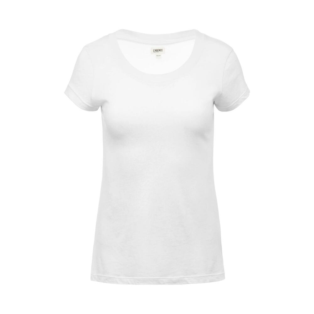L’AGENCE Cory Cotton Scoopneck Tee White Lg New